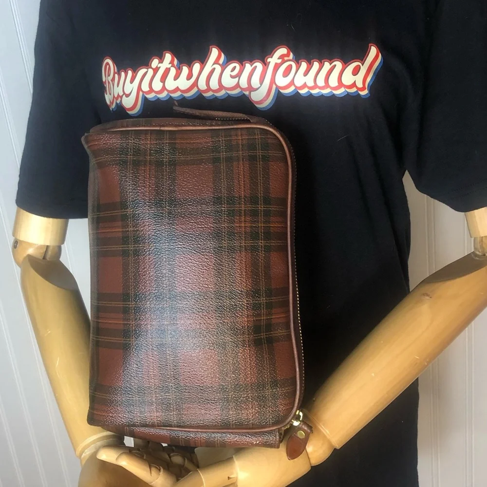 RALPH LAUREN Tartan Plaid Top Zipper Clutch Makeup Toiletry Bag Vintage
